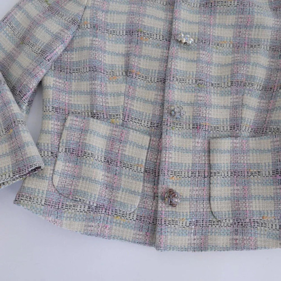 Vintage Paule  Vasseur Pink & Cream Cross Pattern 63% Wool Blazer 40 - Picture 7 of 12
